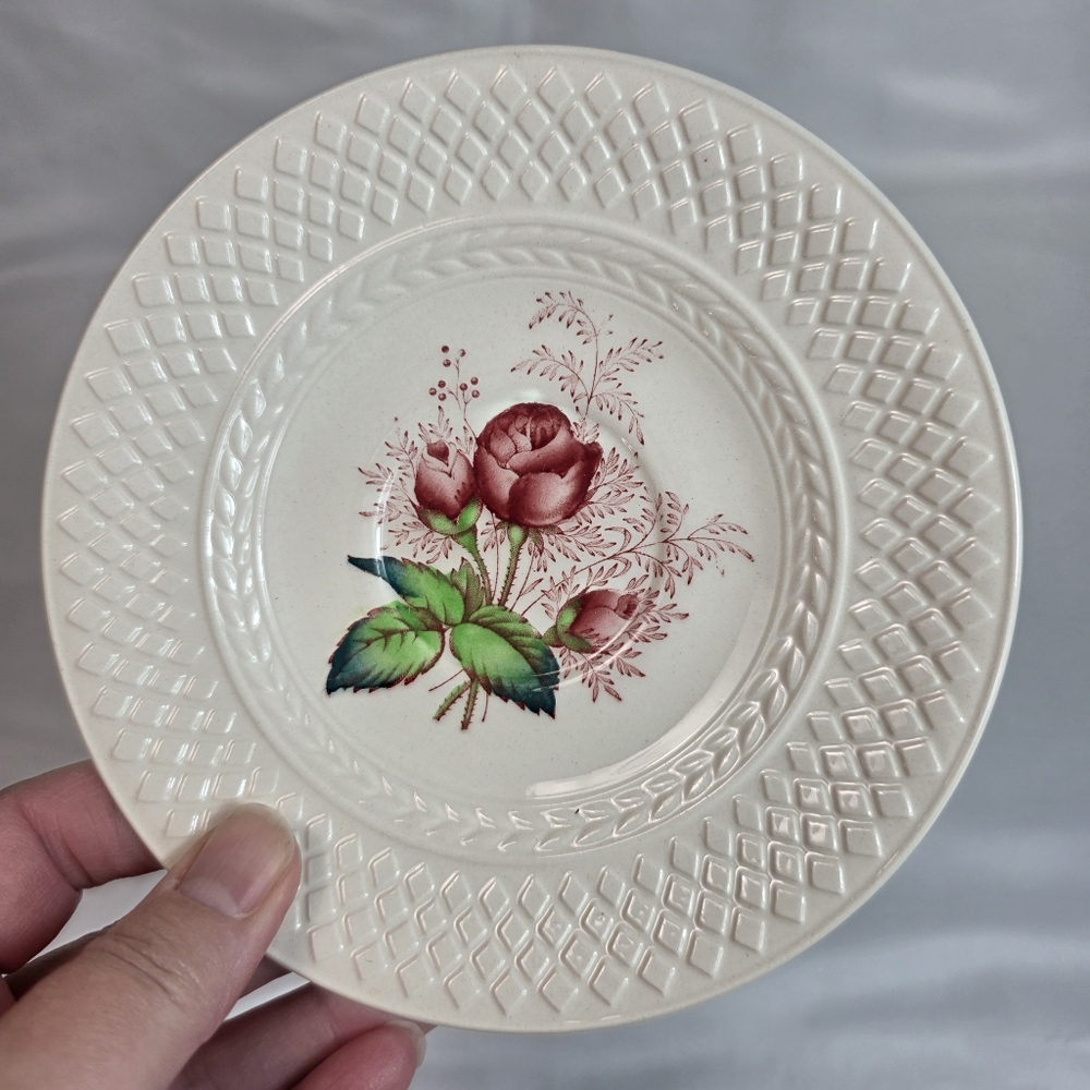 Spode Lady Anne Cup & Saucer Set Roses Center Sculptured Diamond Pattern Rim - Picture 8 of 14